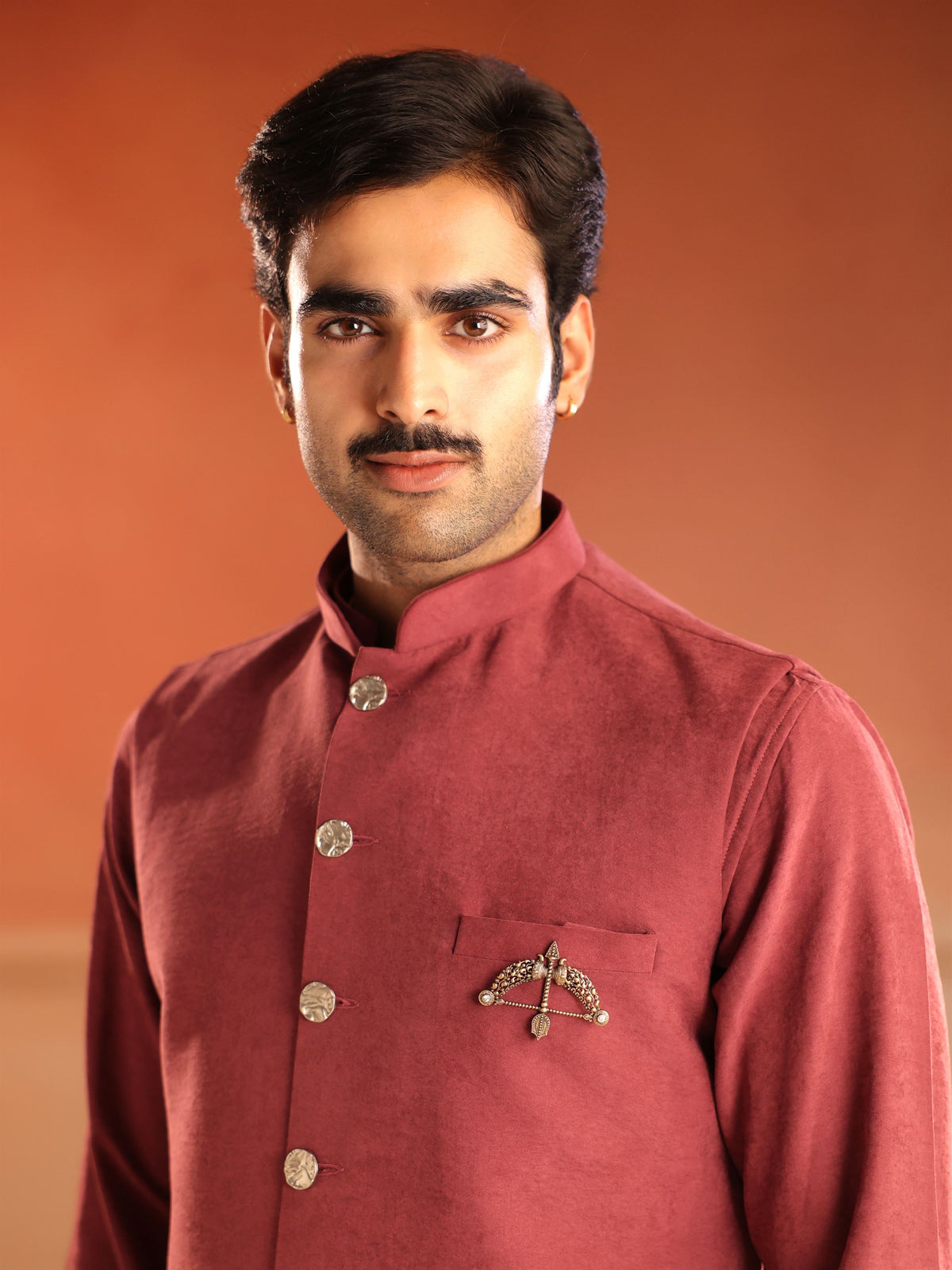 Veer Dhanush brooch - antique gold brooch for men with veer dhanush motif, back view
