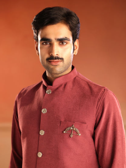 Veer Dhanush brooch - antique gold brooch for men with veer dhanush motif, back view