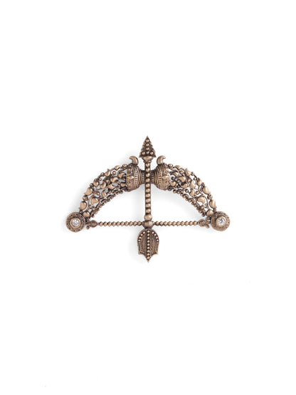 Veer Dhanush brooch - antique gold brooch for men with veer dhanush motif, detail view