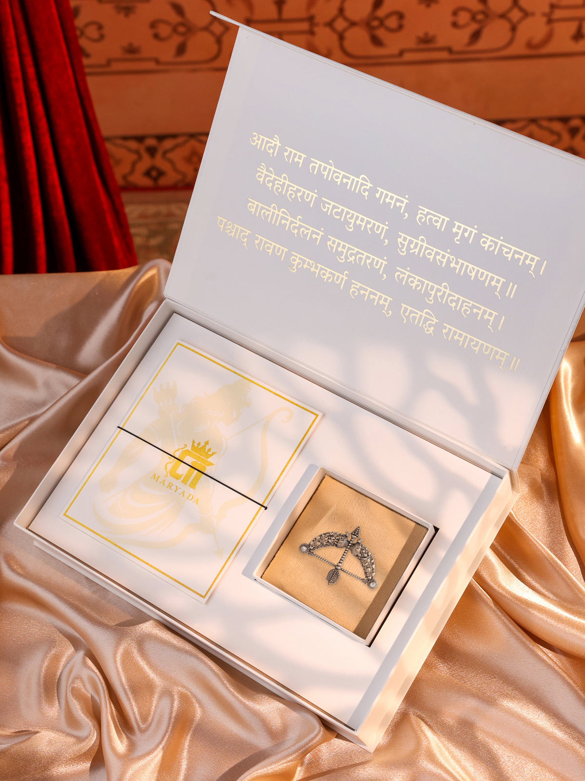 Veer Dhanush Brooch - antique gold brooch for men with veer dhanush motif, worn on outfit