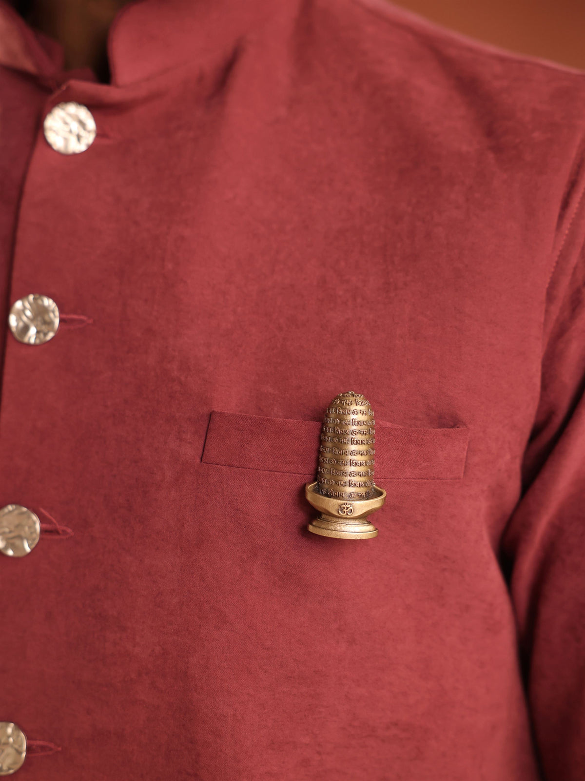 Shiv Mantra brooch - antique gold brooch for men with shiv mantra motif, back view