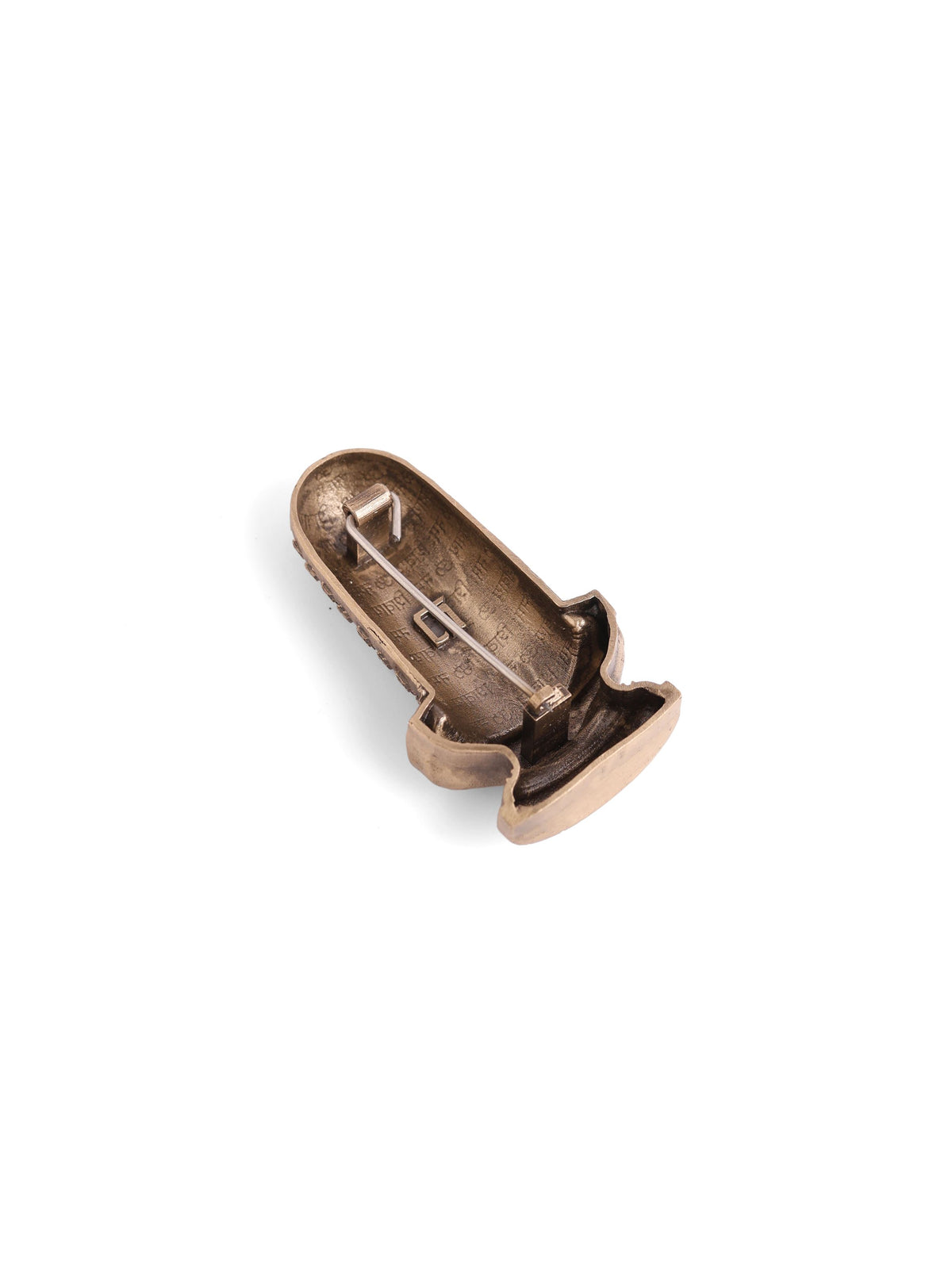 Shiv Mantra brooch - antique gold brooch for men with shiv mantra motif, close-up view