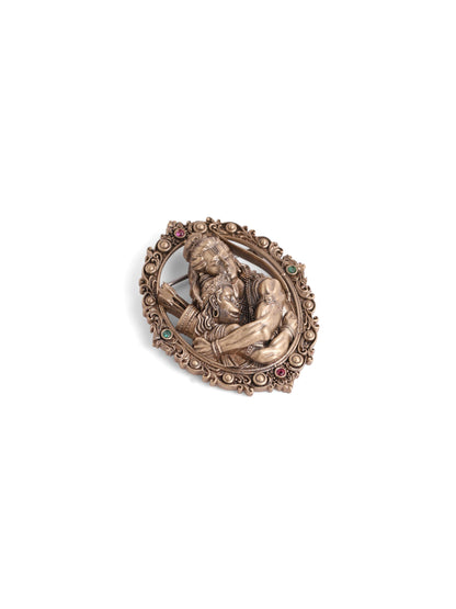 Ram Anjaneya brooch - antique gold brooch for men with ram anjaneya motif, detail view