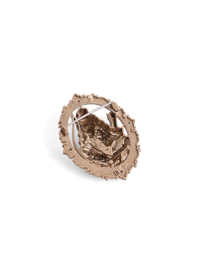 Ram Anjaneya brooch - antique gold brooch for men with ram anjaneya motif, close-up view