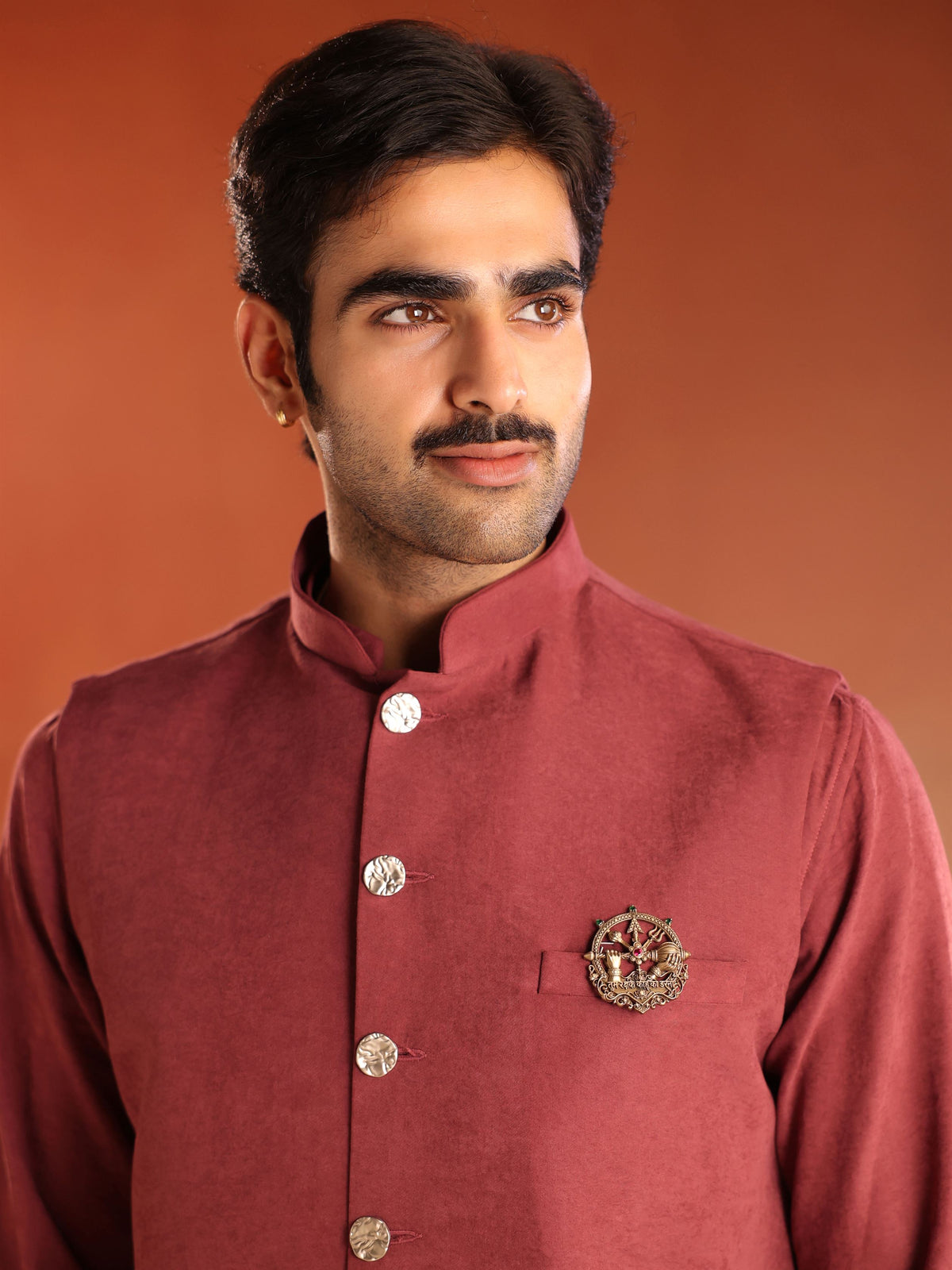 Rakshak Shastra brooch - antique gold brooch for men with rakshak shastra motif, front view
