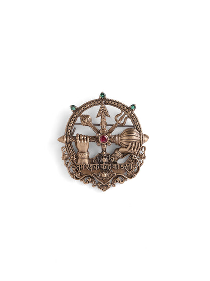 Rakshak Shastra brooch - antique gold brooch for men with rakshak shastra motif, side view