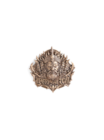 Maharaja Ravan brooch - antique gold brooch for men with maharaja ravan motif, detail view