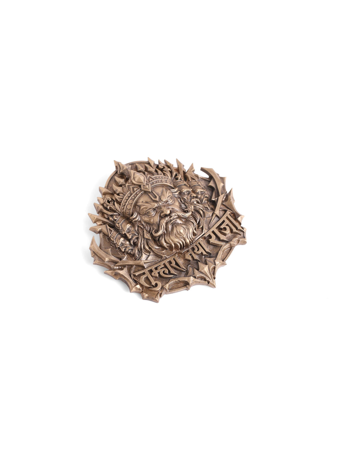 Maharaja Ravan brooch - antique gold brooch for men with maharaja ravan motif, side view