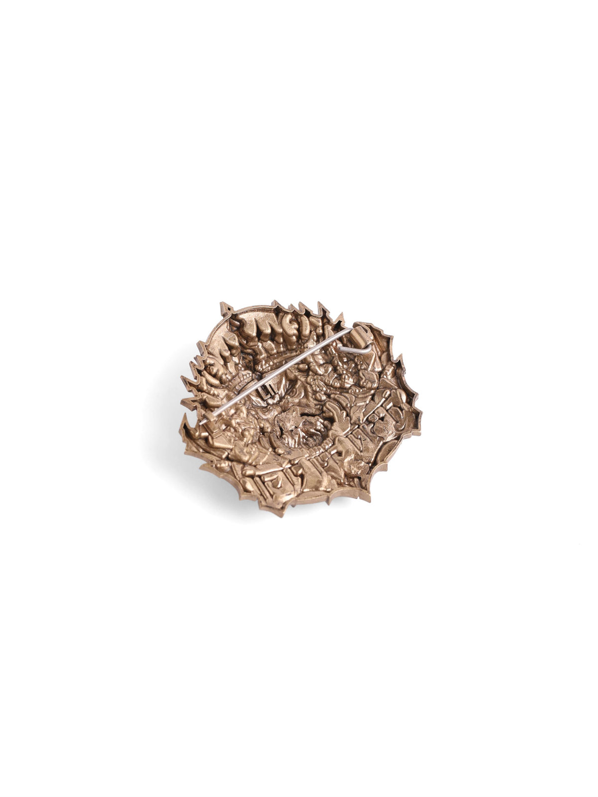 Maharaja Ravan brooch - antique gold brooch for men with maharaja ravan motif, close-up view