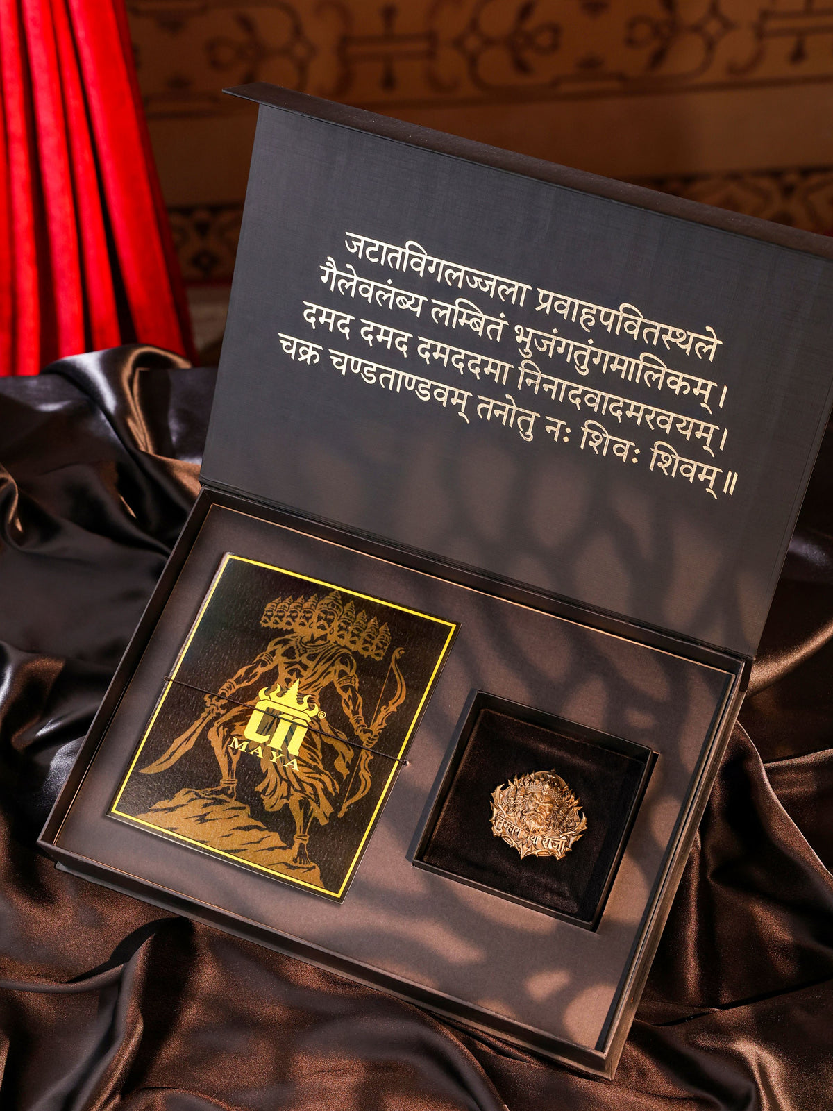 Maharaja Ravan brooch - antique gold brooch for men with maharaja ravan motif, angled view