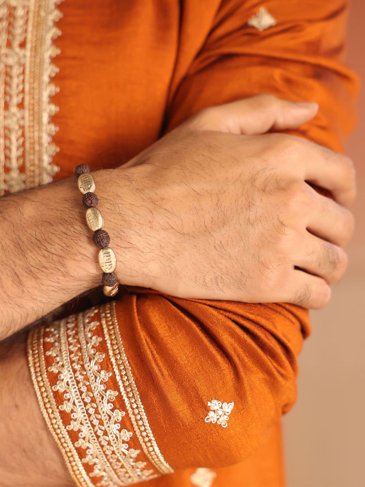 Ram Viraasat bracelet - antique gold bracelet for men with ram viraasat motif, macro view