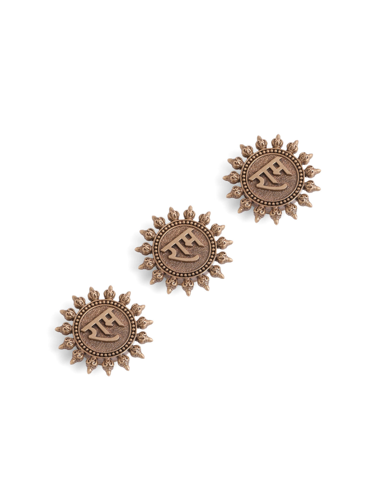 Ram Tejas button Cover - antique gold accessory for men with ram tejas cover motif, detail view