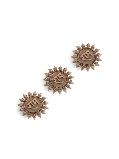 Ram Tejas button Cover - antique gold accessory for men with ram tejas cover motif, detail view