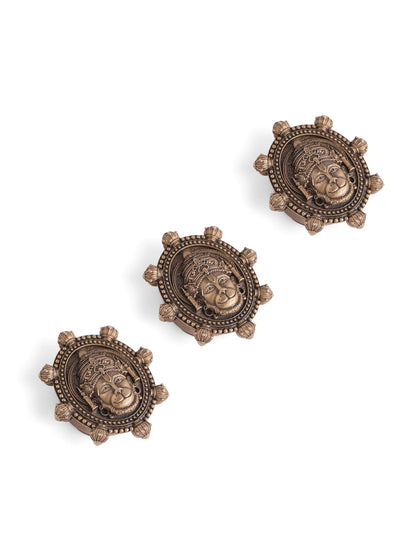 Hanumat Raj button Cover - antique gold accessory for men with hanumat raj cover motif, detail view