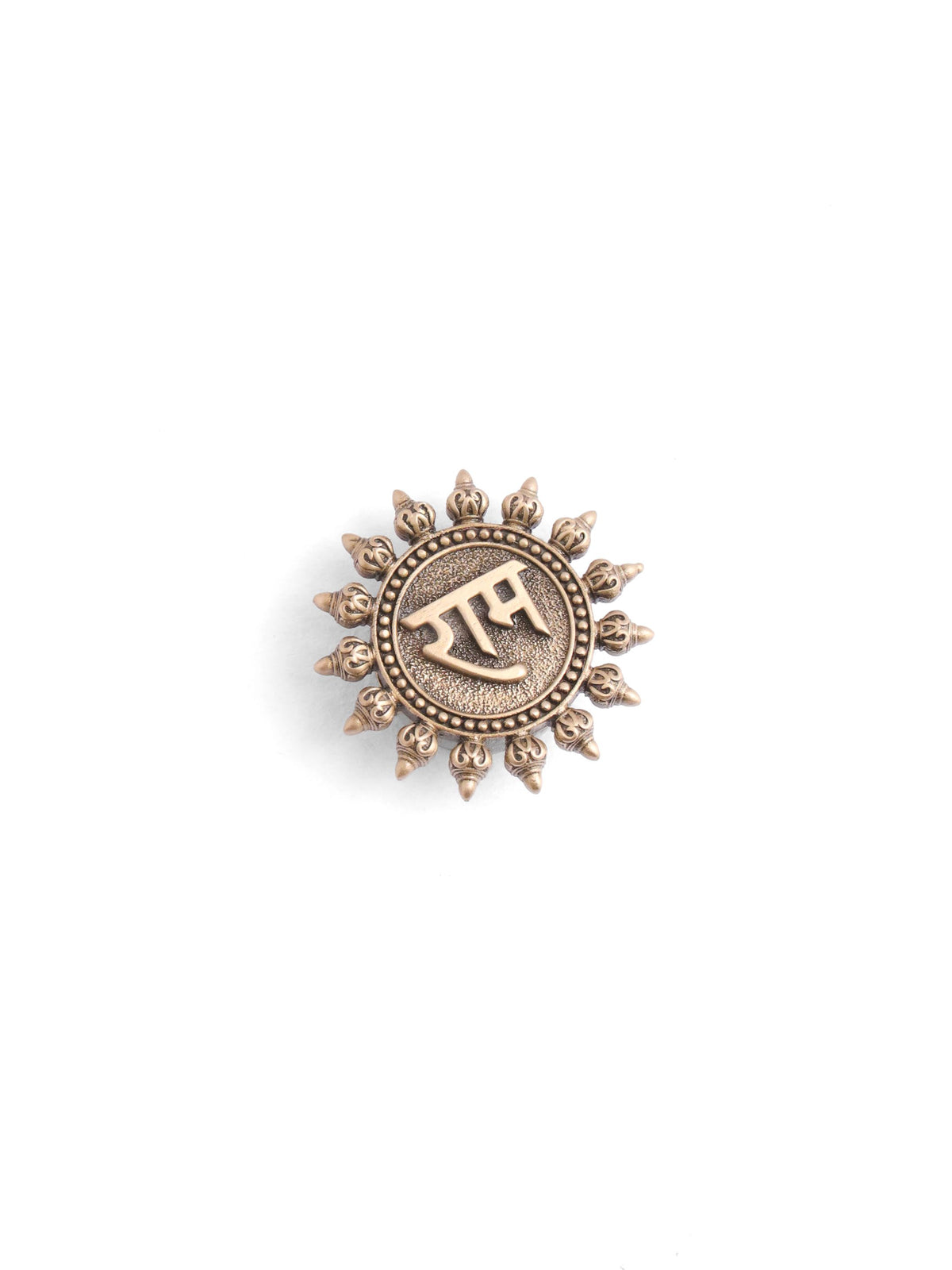 Divine Shri Ram button Cover - antique gold accessory for men with divine shri ram cover motif, detail view