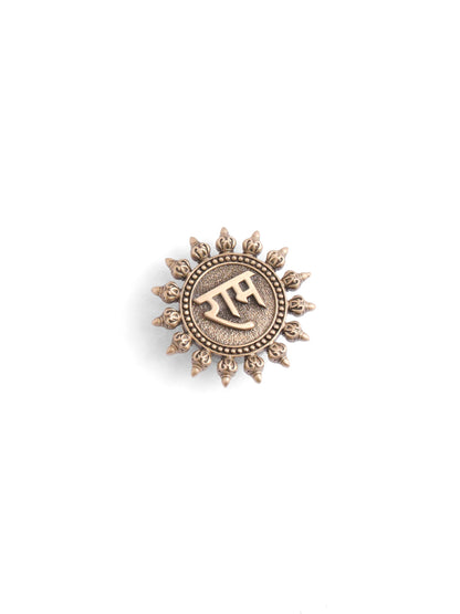 Divine Shri Ram button Cover - antique gold accessory for men with divine shri ram cover motif, detail view