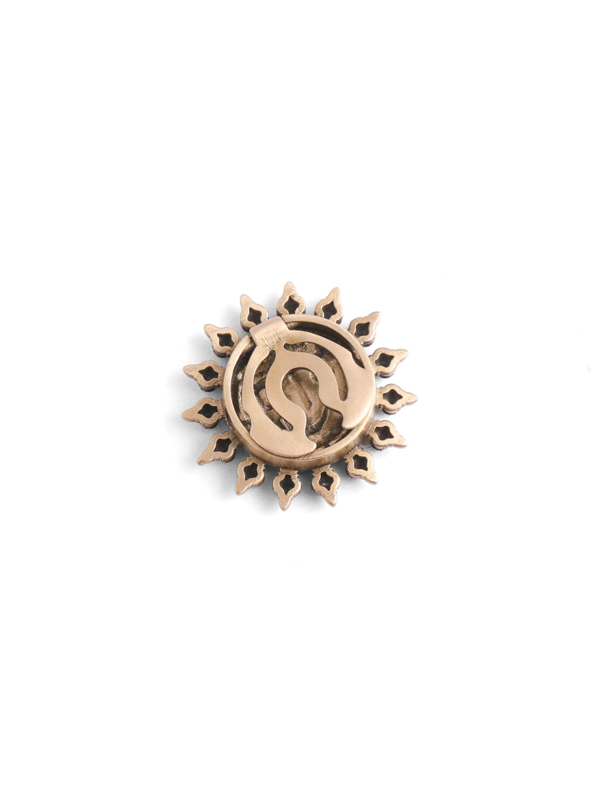 Divine Shri Ram button Cover - antique gold accessory for men with divine shri ram cover motif, side view