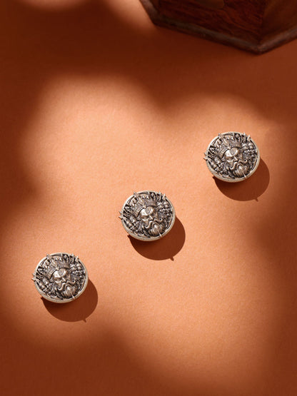 Lankesh Crest button Cover - antique gold accessory for men with lankesh crest cover motif, side view