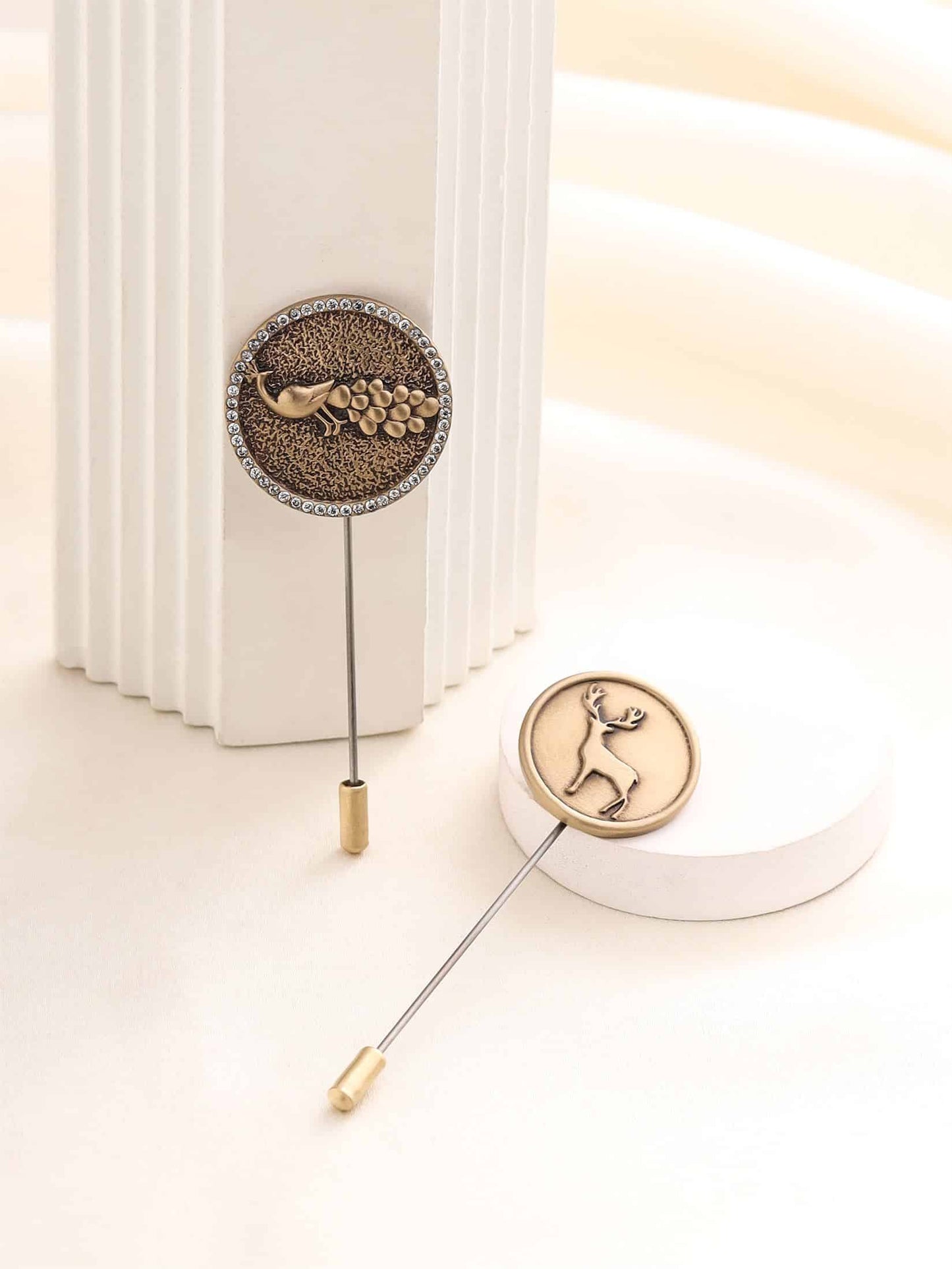 Peacock &amp; Stag Lapel Pin Duo Gift Set