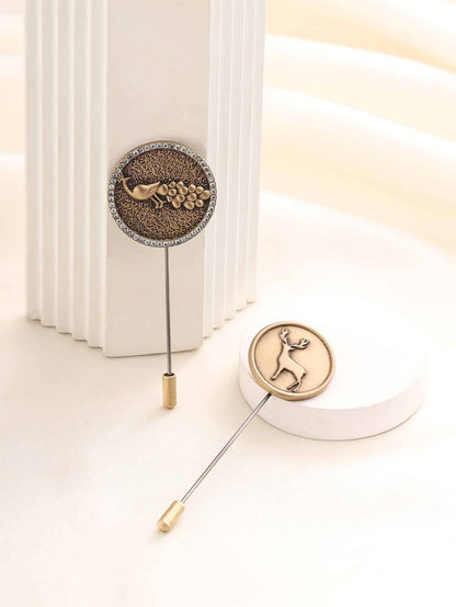 Peacock &amp; Stag Lapel Pin Duo Gift Set