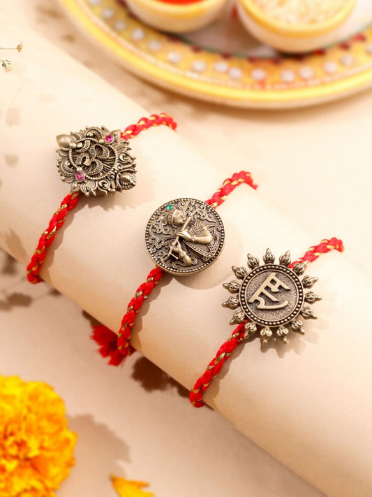 Lord Ram, Krishna & Om Divine Premium Designer Rakhi Button Cover – Pack of 3