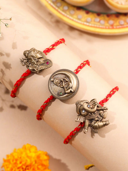 Lord Krishna, Shiva & Ganesha Antique Premium Designer Rakhi Button Cover – Pack of 3