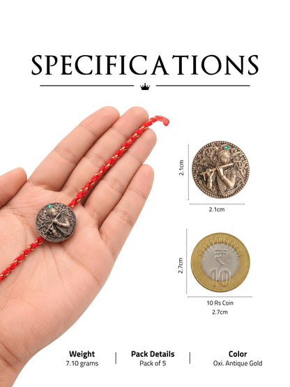 Lord Krishna, Shiva, Ganesha, Trishul & Shankh Premium Rakhi Button Cover – Pack of 5