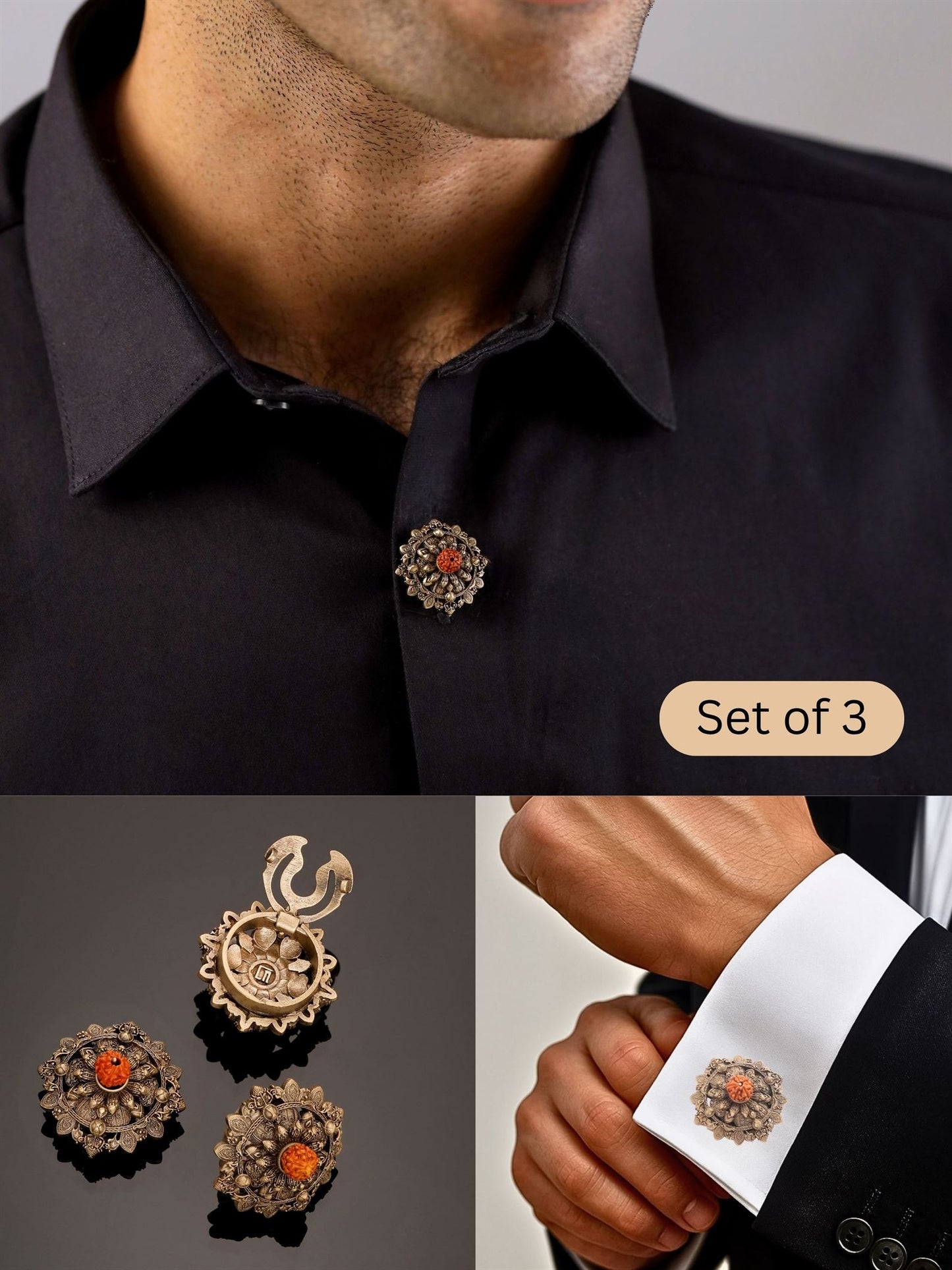 Sacred Rudraksha Floral Button Cover