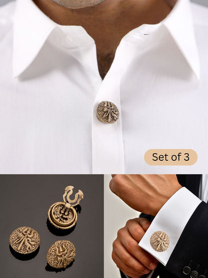 Sacred Trishul Damru Naag Button Cover