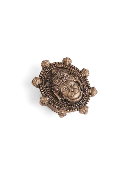 Hanuman Kavach gift set - antique gold gift set for men with hanuman kavach motif, three-quarter view