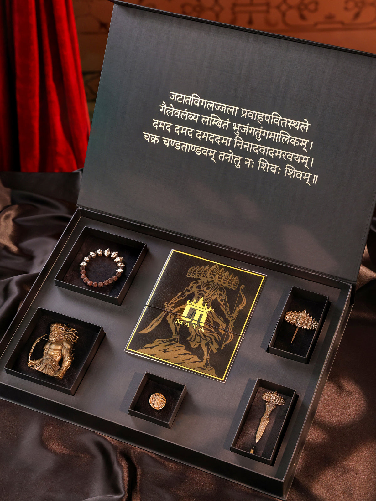 Ravana Rajya Legacy Gift Box - antique gold gift set for men with ravana rajya legacy gift box motif, worn on outfit