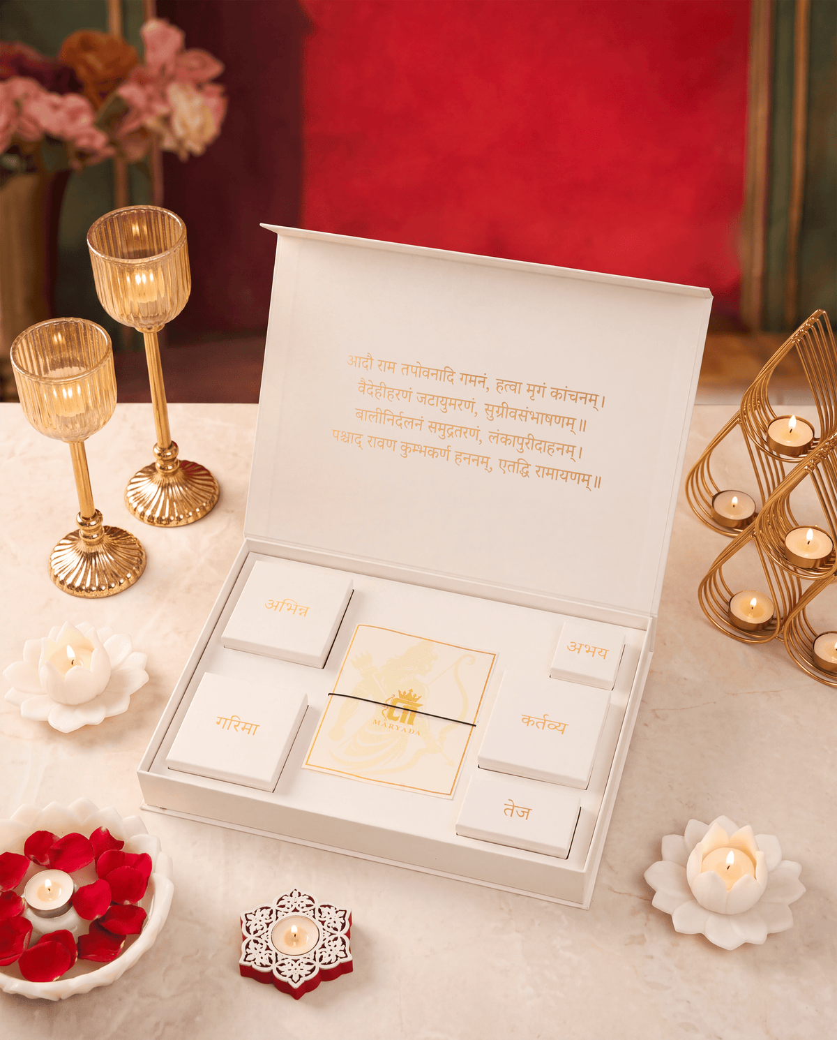 The Divine Protection gift set - antique gold gift set for men with divine protection motif, profile view