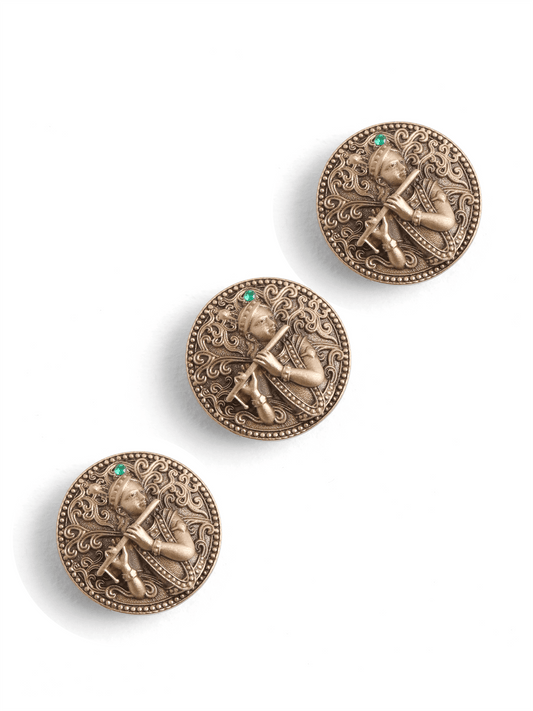 Krishna Flute Antique Button Cover