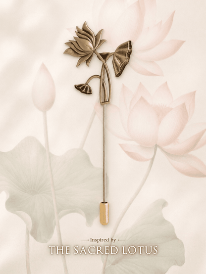 Lotus Flower Antique Gold Lapel Pin for Men