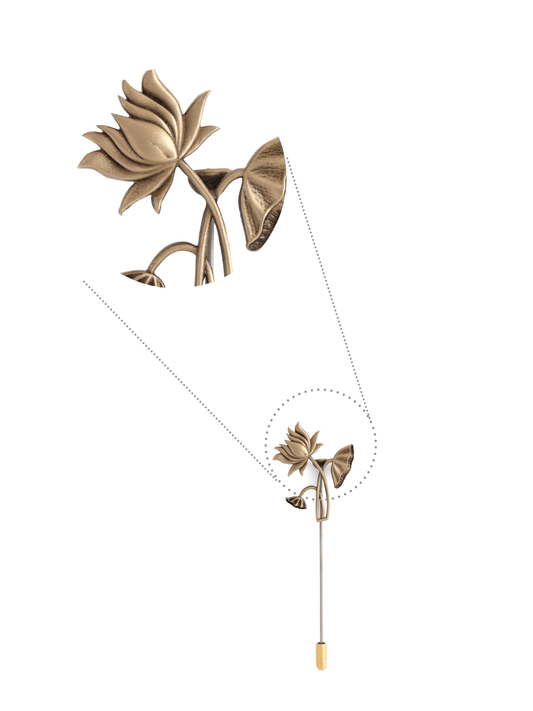 Lotus Flower Antique Gold Lapel Pin for Men