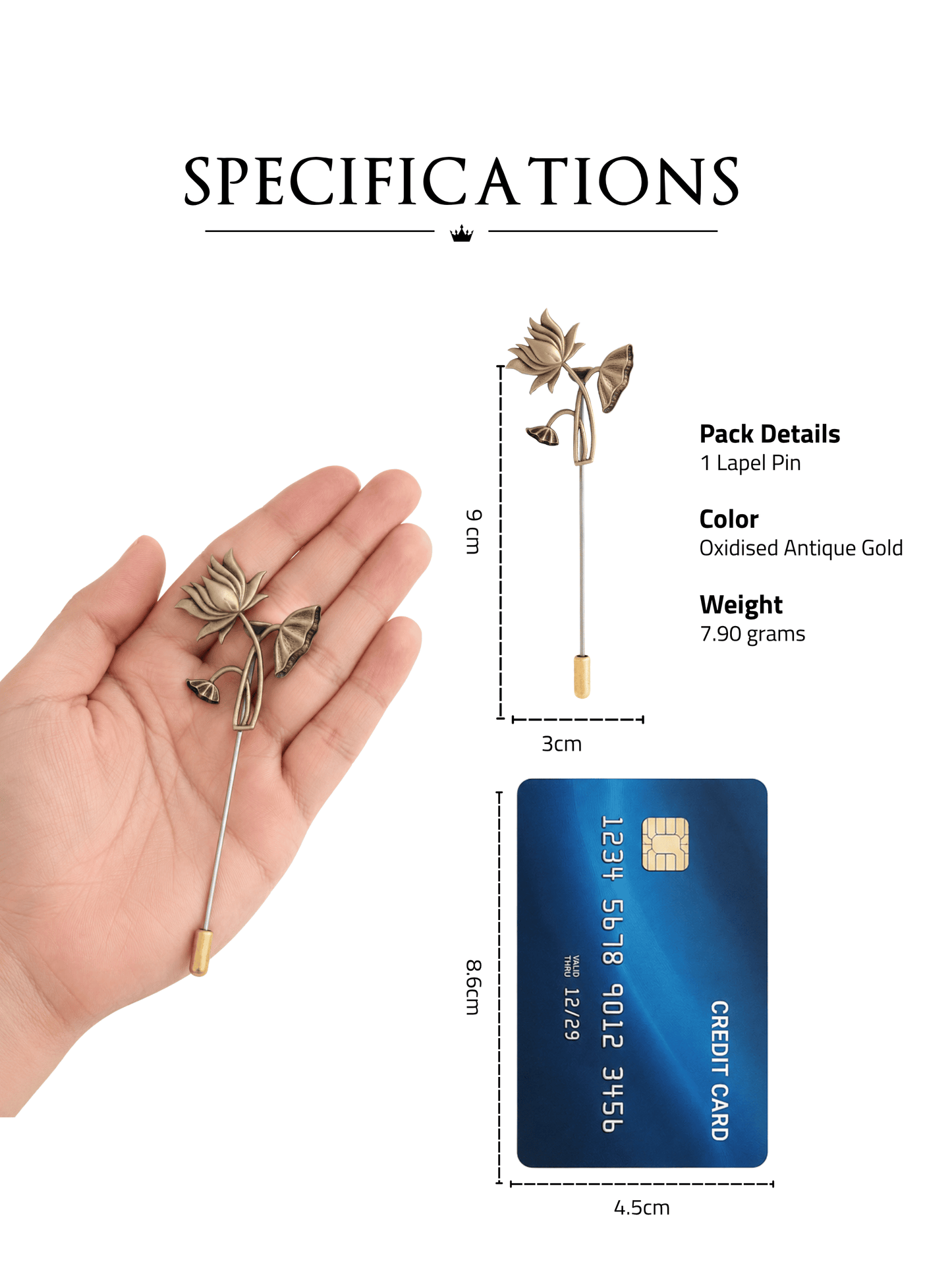 Lotus Flower Antique Gold Lapel Pin for Men