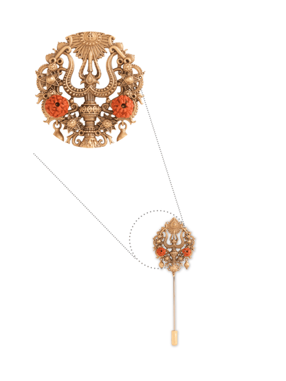 Rudraksha Trishul Antique Gold Lapel Pin for Men