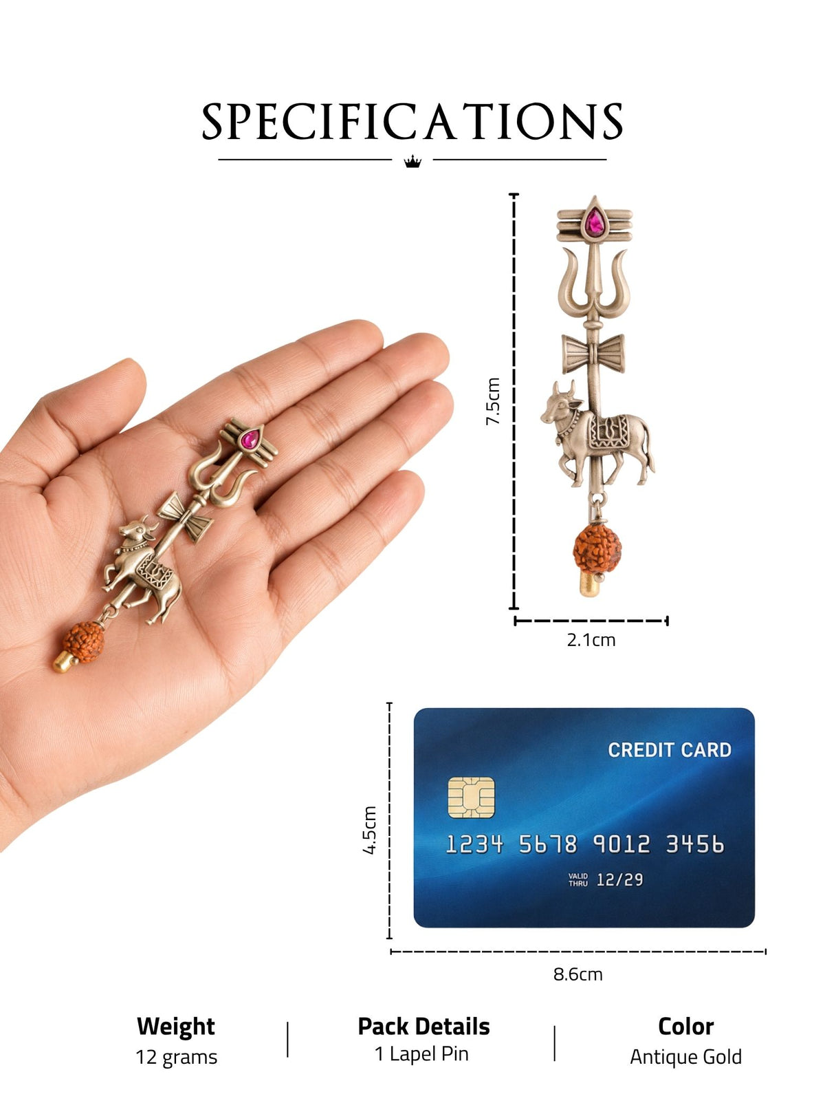 Sacred Trishul Nandi Lapel Pin