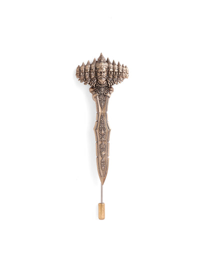 Ravan Shastra lapel pin - antique gold pin for men with ravan shastra motif, side view