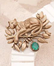 Glass Emerald Panther Brooch