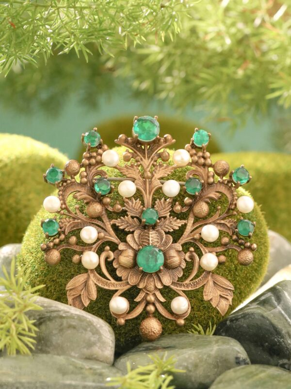 Green Studded Blossom Brooch