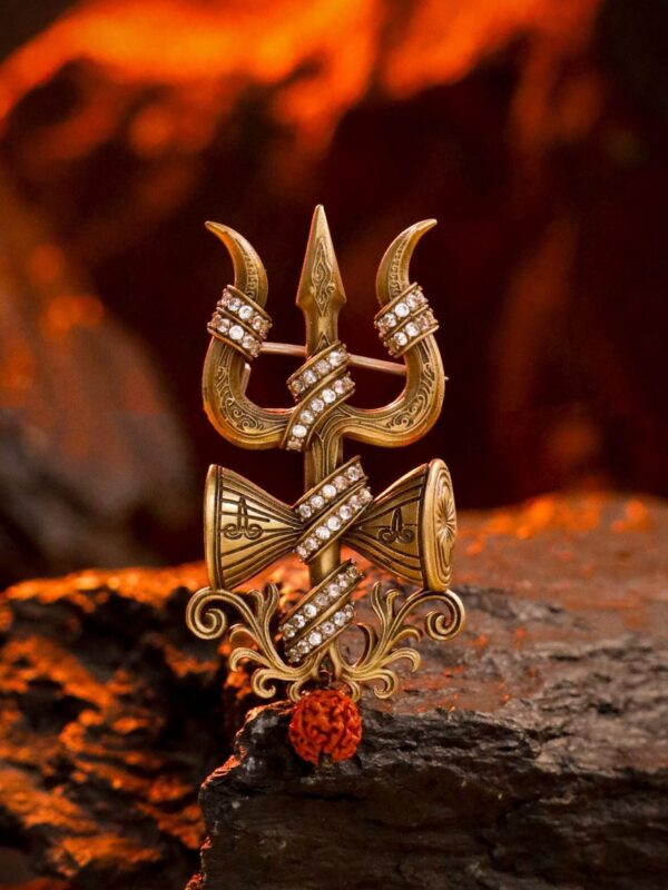 Crystal Damru Crest Brooch