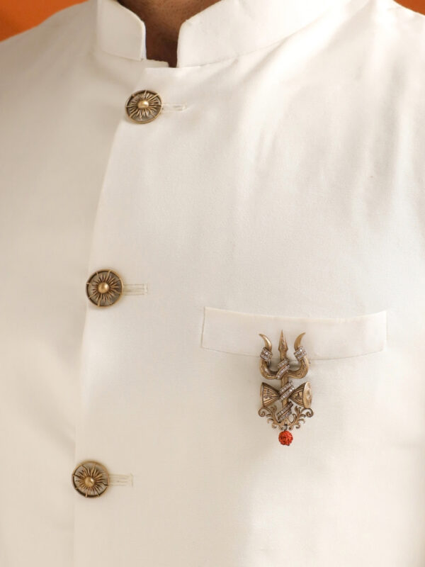 Crystal Damru Crest Brooch